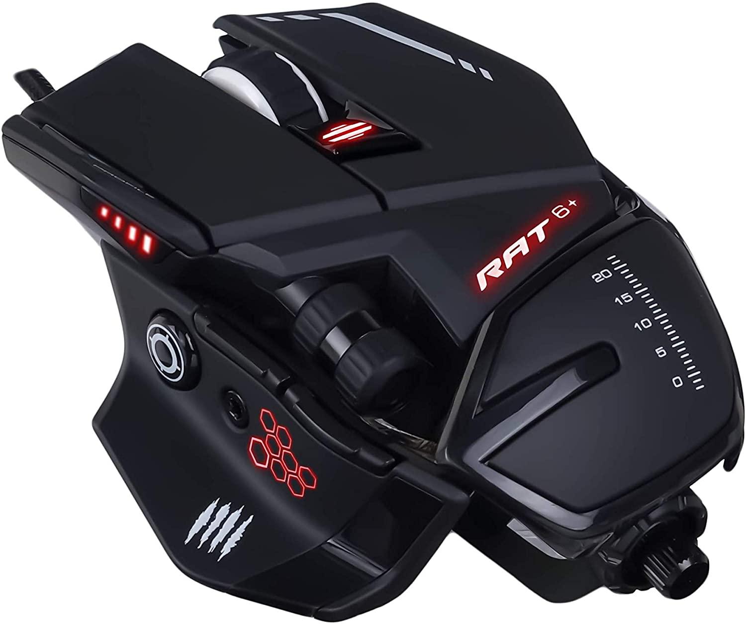 Mad Catz R.A.T. 6+ Gaming Mouse, USB 2.0, Adjustable Wieght and Palm Rest, Ergonomic Design, Adjustable up to 12000 DPI with Gaming-grade Pixart PMW 3360 Optical Sensor and 11 Programmable Buttons