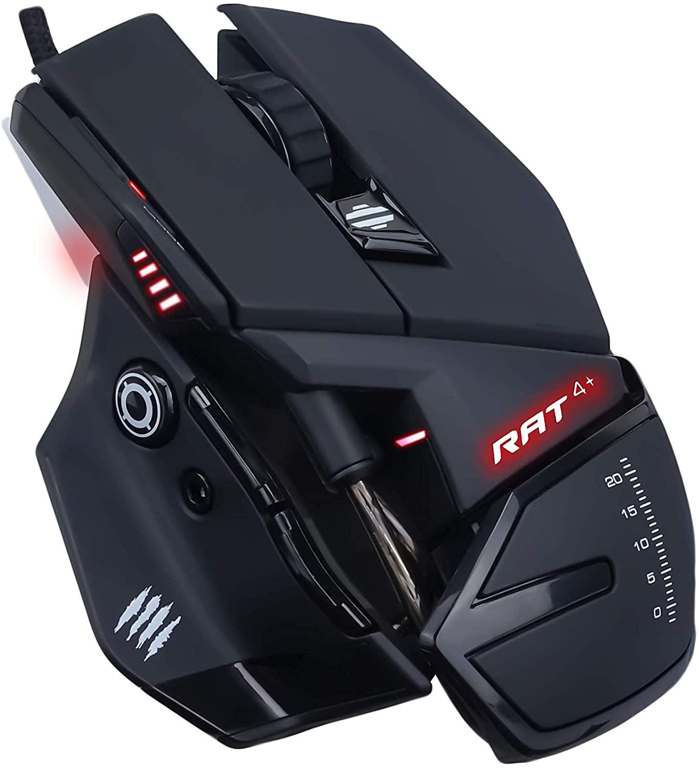 Mad Catz R.A.T. 4+ Gaming Mouse, USB 2.0, Lightweight with Adjustable Palm Rest, Ergonomic Design, Adjustable up to 7200 DPI with Gaming-grade Pixart PMW 3330 Optical Sensor and 7 Programmable Buttons