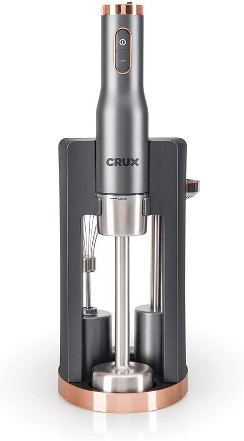 Crux 6 in 1 Hand Blender-800W Motor-3 Attachments + 3 Mixing Bowls-Comes with Accessory Stand-Mash Chop & Blend-3 Year Warranty, Plastic & Stainless Steel, 800 W