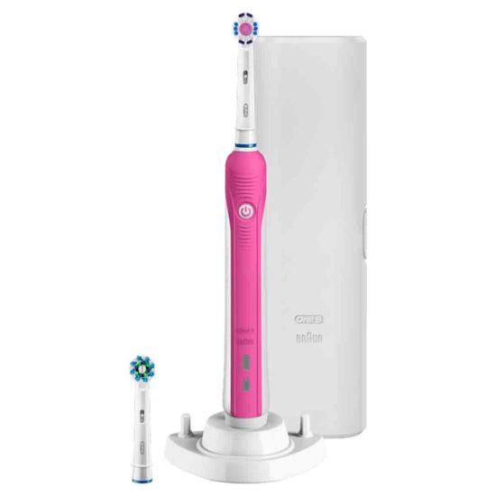 Oral-B Smart 4 4000W 3Dwhite Electric Toothbrush With Bonus Travel Case - White And Pink, UK 2 Pin Bathroom / Shaver Plug