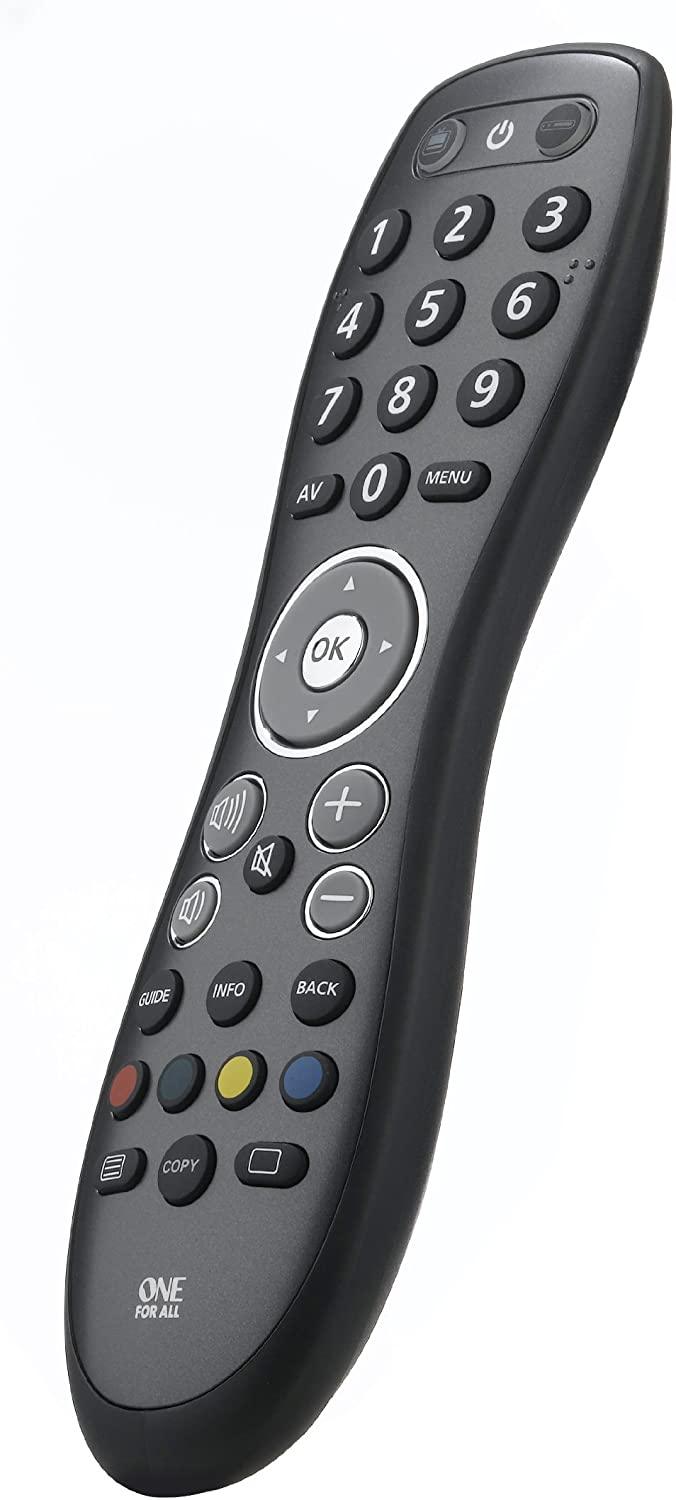 One For All Simple 2 Universal remote control, Perfect replacement remote for 2 devices: TV and STB (Freeview/Sat/Cable), With learning feature, Guaranteed to work all brands Black