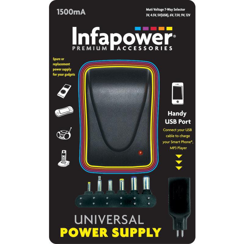 Infapower 1500mA 7-Way Universal Power Supply AC/DC Adaptor