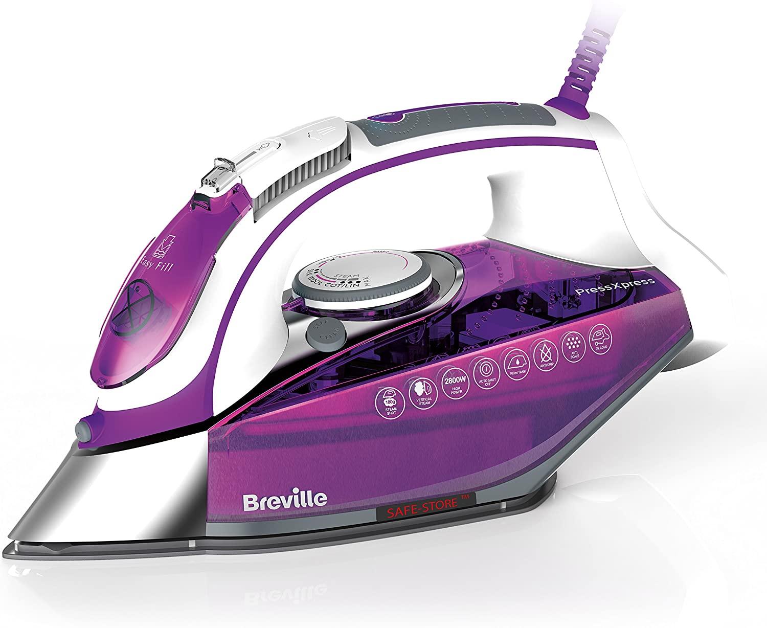 Breville PressXpress Steam Iron | 2800 W | 180G Steam Shot | Multi-Directional Ceramic Soleplate | 400 ml Water Tank | Grey & Rose Gold