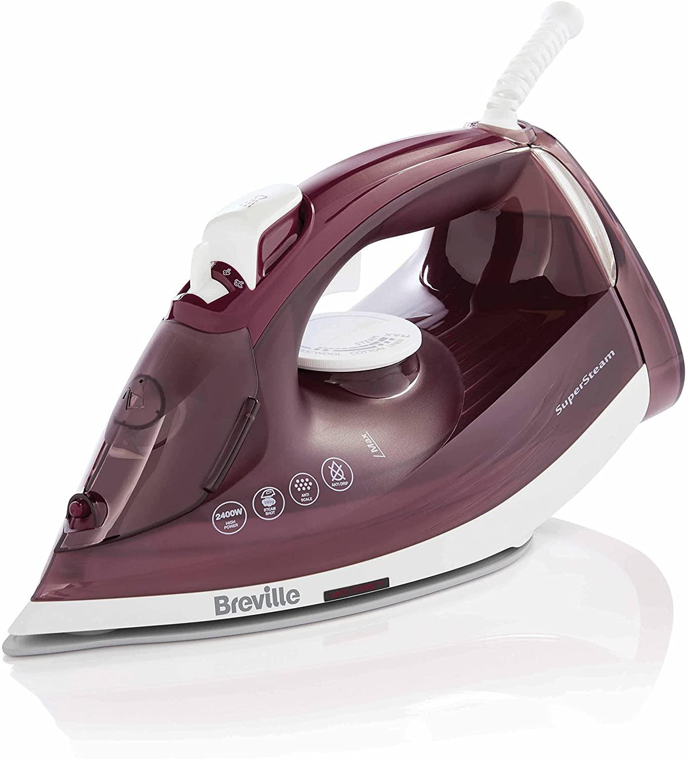 Breville SuperSteam Steam Iron | 2400W | Ceramic Soleplate | 180g Steam Shot | 300ml Water Tank | Red and Silver