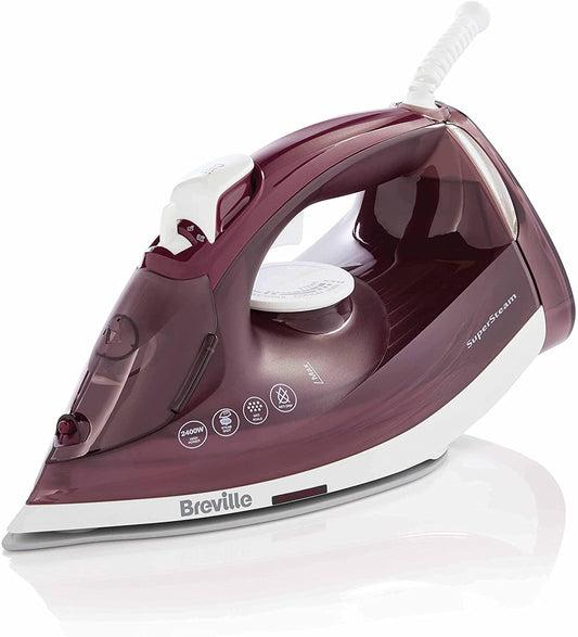 Breville SuperSteam Steam Iron | 2400W | Ceramic Soleplate | 180g Steam Shot | 300ml Water Tank | Red and Silver