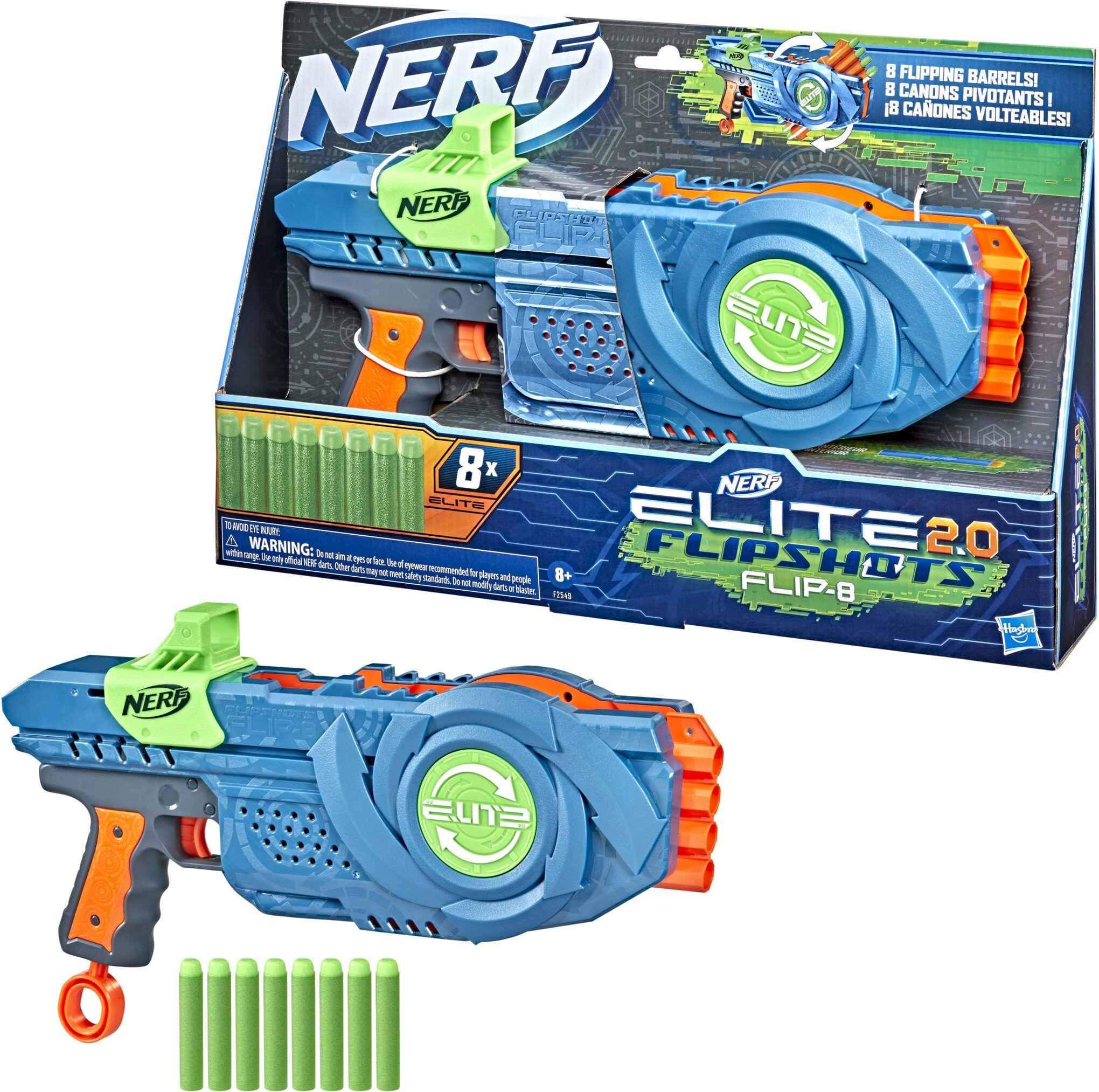 Nerf Elite 2.0 Flipshots Flip-8 Blaster, 8 Dart Barrels Flip to Double Your Blasting, 8-Dart Capacity, 8 Nerf Darts