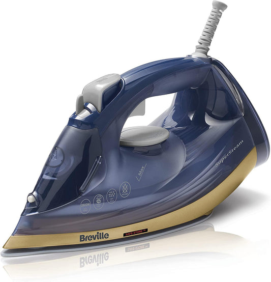 Breville SuperSteam Steam Iron | 2600W | Ceramic Soleplate | 190g Steam Shot | 300ml Water Tank | Navy and Polished Brass