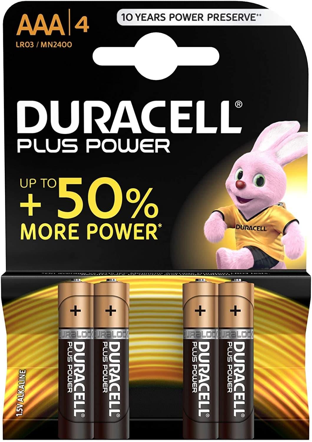 Duracell Plus Power Batteries AAA, Pack of 4 Plus Power Long Lasting Power Guaranteed