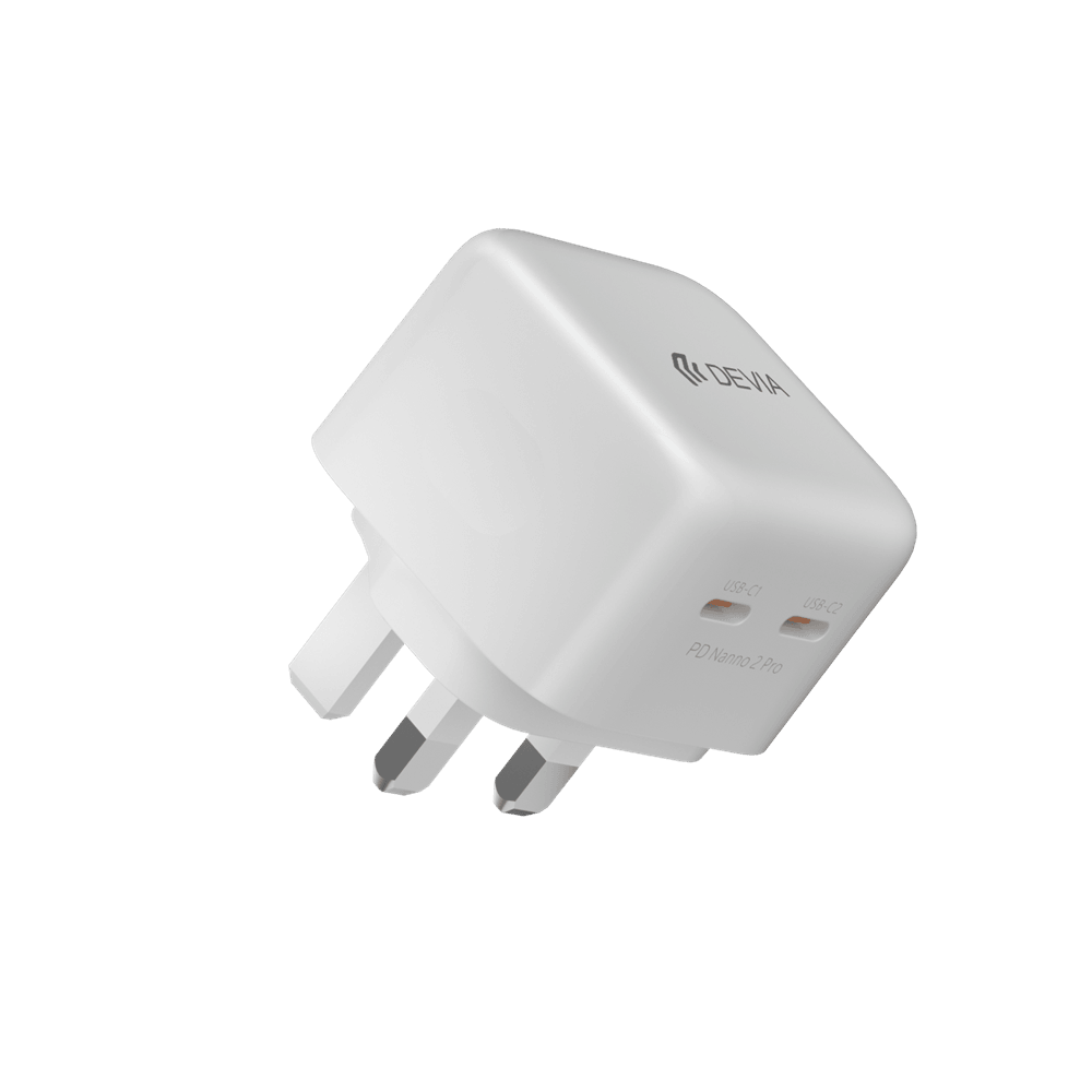 Devia 45W GaN Dual Type C Power Delivery 3-Pin UK Charging Plug White