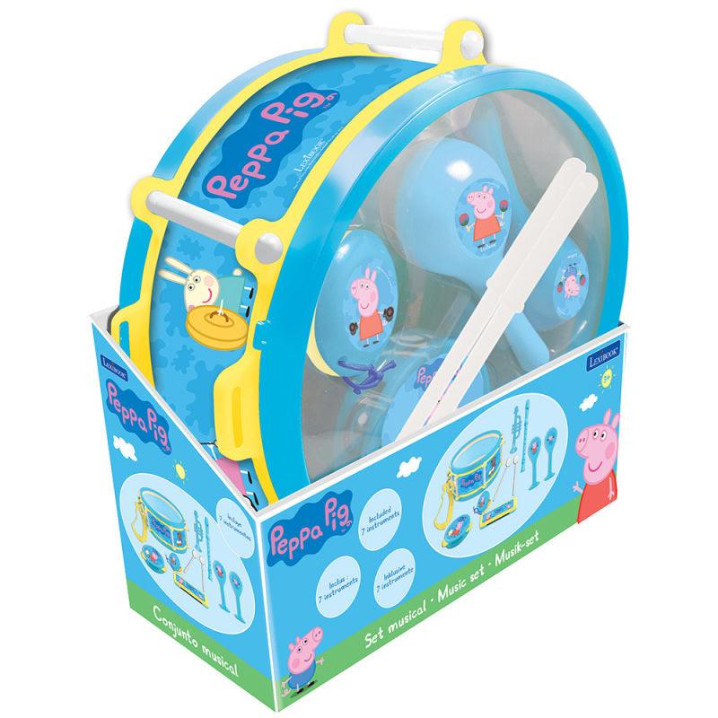 Lexibook Peppa Pig Toy, Set of 7 Music Instruments (Drum, Maracas, Castanet, Harmonica, Recorder, Trumpet, Tambourine), Convenient Game to Carry, Purple, Blue/White