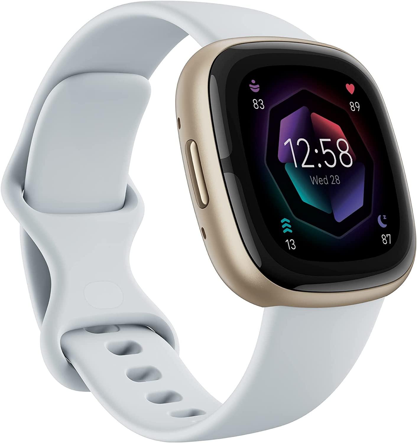 Fitbit Sense 2 Health and Fitness Smartwatch Blue Mist/Soft Gold Aluminium with built-in GPS, advanced health features, up to 6 days battery life - compatible with Android and iOS