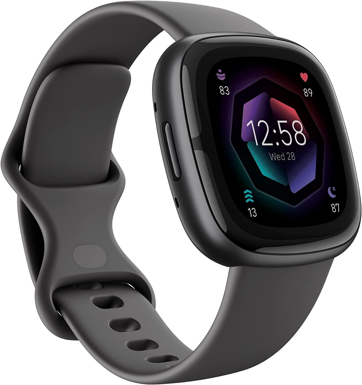 Fitbit Sense 2 Health and Fitness Smartwatch Shadow Grey/Graphite Aluminium with built-in GPS, advanced health features, up to 6 days battery life - compatible with Android and iOS