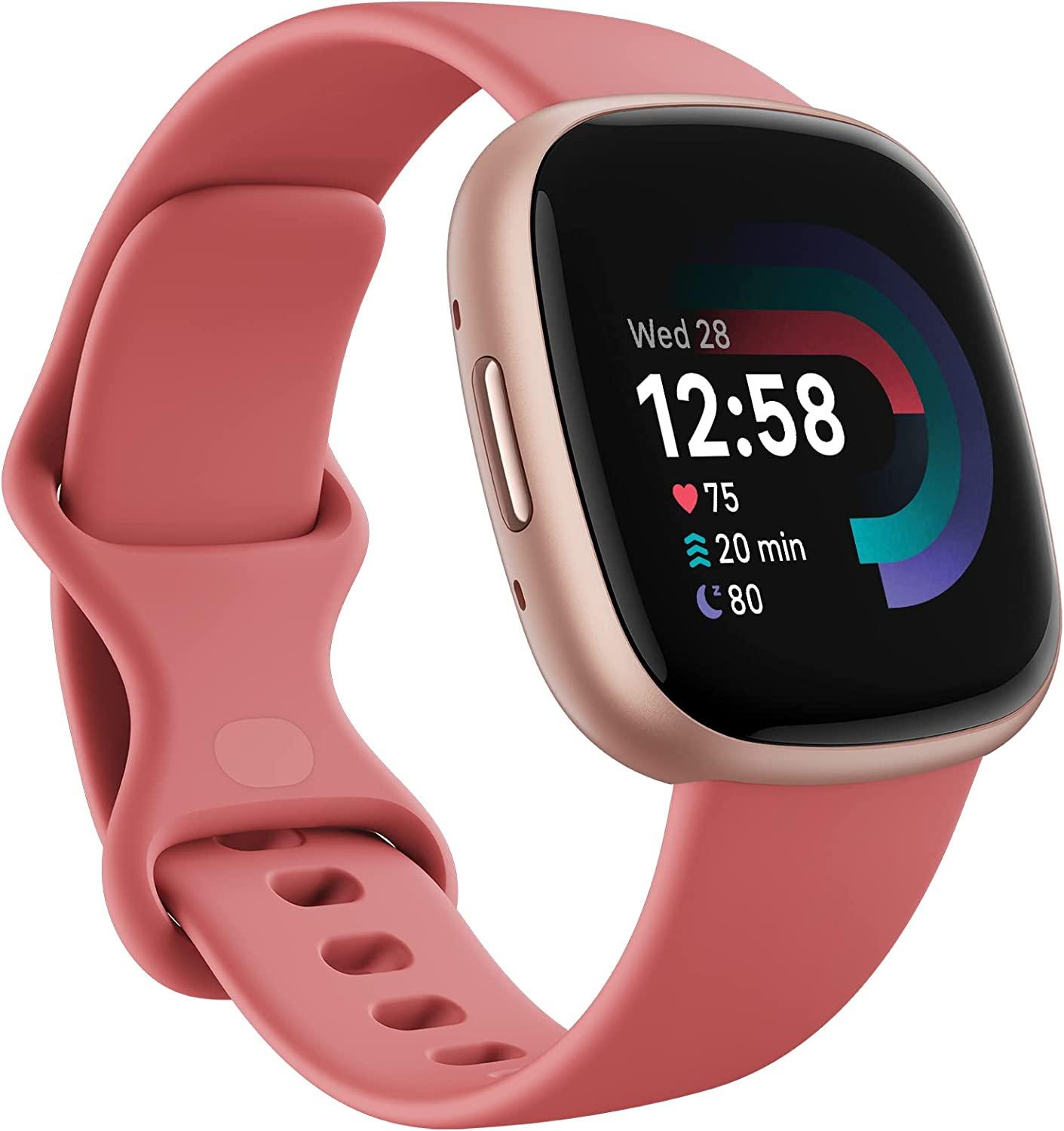 Fitbit Versa 4 Fitness Smartwatch Pink Sand/Copper Rose with built-in GPS and up to 6 days battery life - compatible with Android and iOS