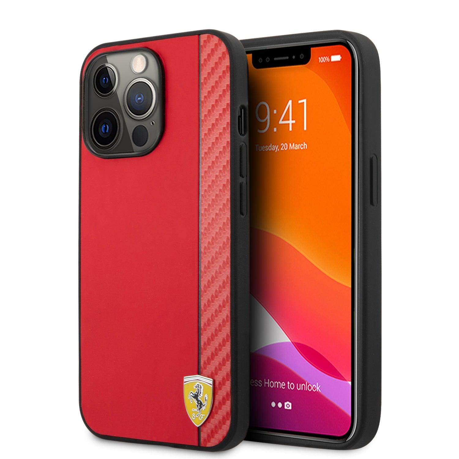 Apple iPhone 13 Pro Max - Leather Red On Track Collection With Stripe - Ferrari