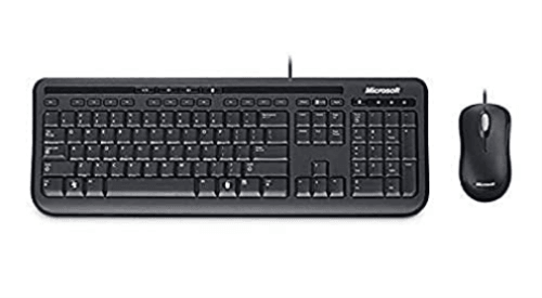 Microsoft 600 Wired Desktop, USB Plug-and-Play, Optical Wired Mouse, Full-Size Keyboard, Spill-Resistant, Quiet-touch Keys, Compatible with Windows, Mac and Android, QWERTY UK English Layout, Black