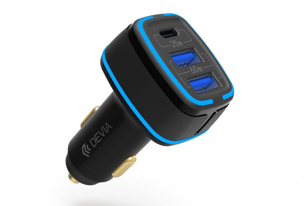 Devia 85W Power Delivery USB-C & Dual USB Port Car Adapter Black
