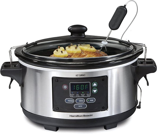 Hamilton Beach Set 'n Forget 4.5 L. Programmable Slow Cooker, Plastic, 275 W, Stainless Steel