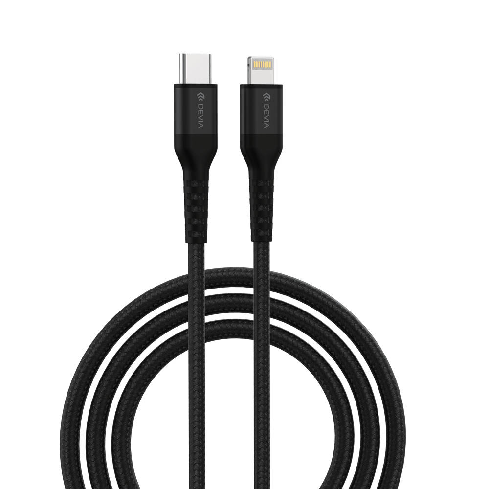 Devia 1.5m (3A) Mesh Armour Type C to Lightning Cable Black