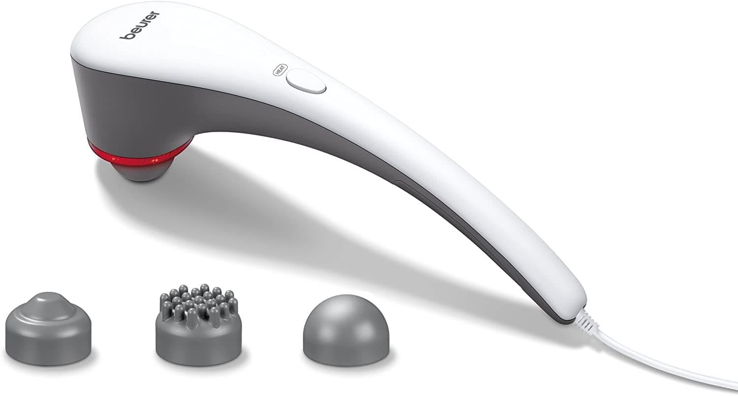 Beurer MG55 Handheld Percussion Massager | Loosen and Relax Tense Muscles | Optional Heat Function | Adjustable Intensity | 3 Varying Massage attachments | Ergonomic Design for Easy use