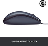 Logitech B100 Wired USB Mouse, 3-Buttons, 1000dpi and Optical Tracking, Ambidextrous Design for PC, Mac and Laptop, Black