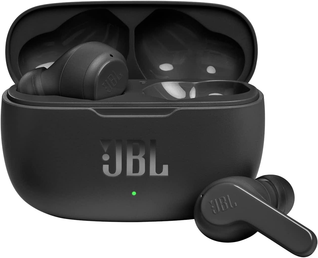 JBL Wave 200TWS Wireless In-Ear Headphones - Bluetooth headphones with JBL Deep Bass Sound and IPX2 water resistance, complete with charging case, Black