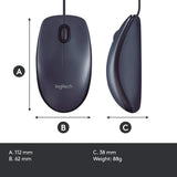 Logitech B100 Wired USB Mouse, 3-Buttons, 1000dpi and Optical Tracking, Ambidextrous Design for PC, Mac and Laptop, Black