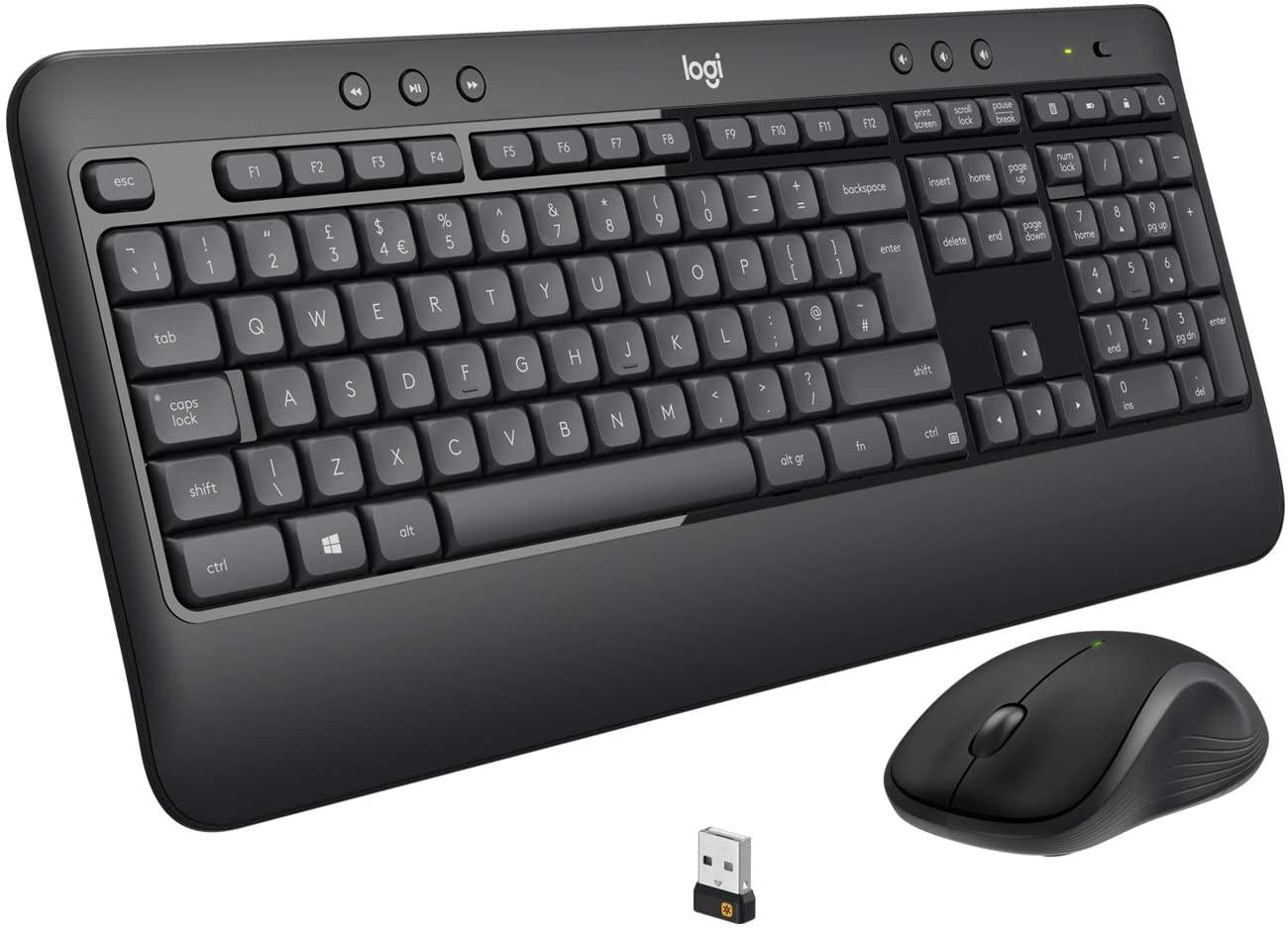 Logitech MK540 Advanced Wireless Keyboard and Mouse Combo for Windows, 2.4 GHz Unifying USB-Receiver, Multimedia Hotkeys, 3-Year Battery Life, for PC, Laptop, QWERTY UK Layout, Black