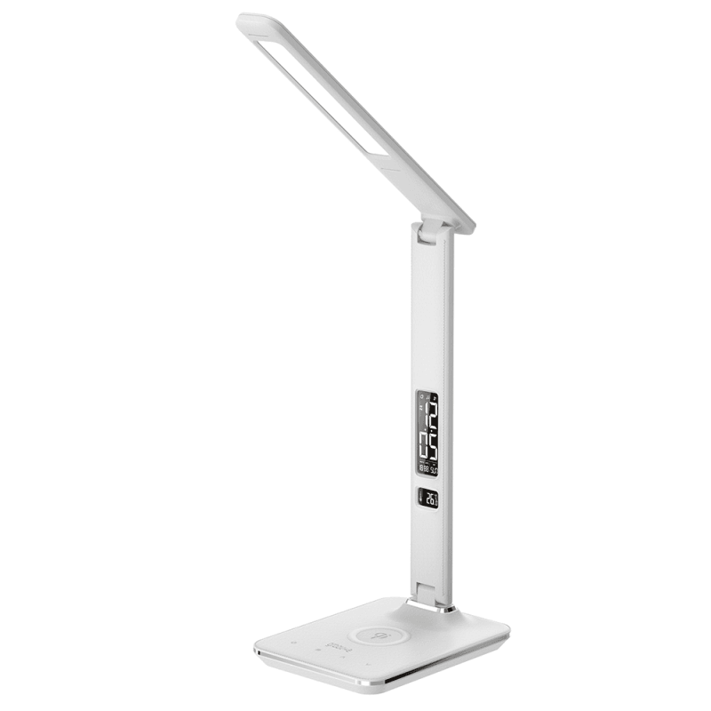 Groov-e Ares Desk LED Lamp with Wireless Charging Pad & Clock White