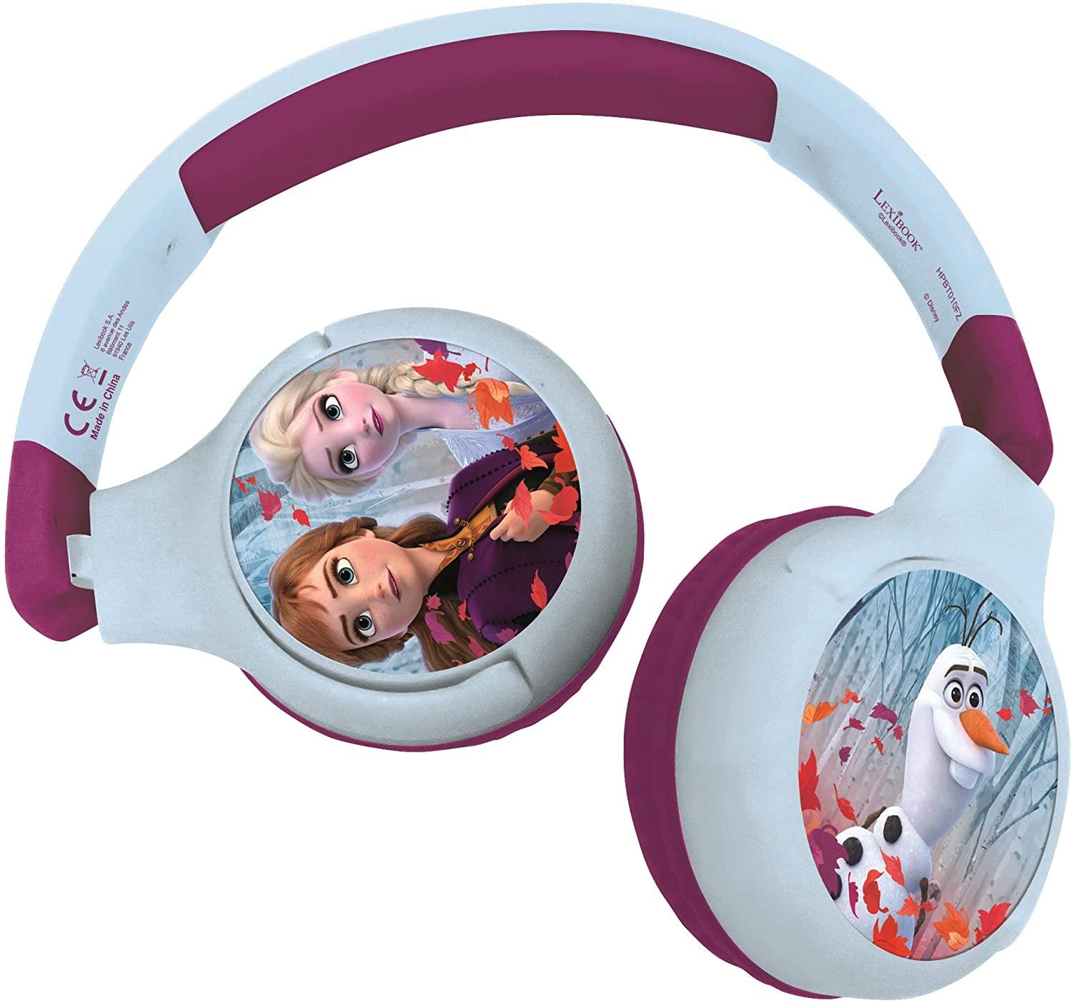 Lexibook Frozen 2-in-1 Bluetooth Headphones Disney Elsa Anna Olaf-Stereo Wireless Wired, Kids Safe for Boys Girls, Foldable, Adjustable, Blue/Purple