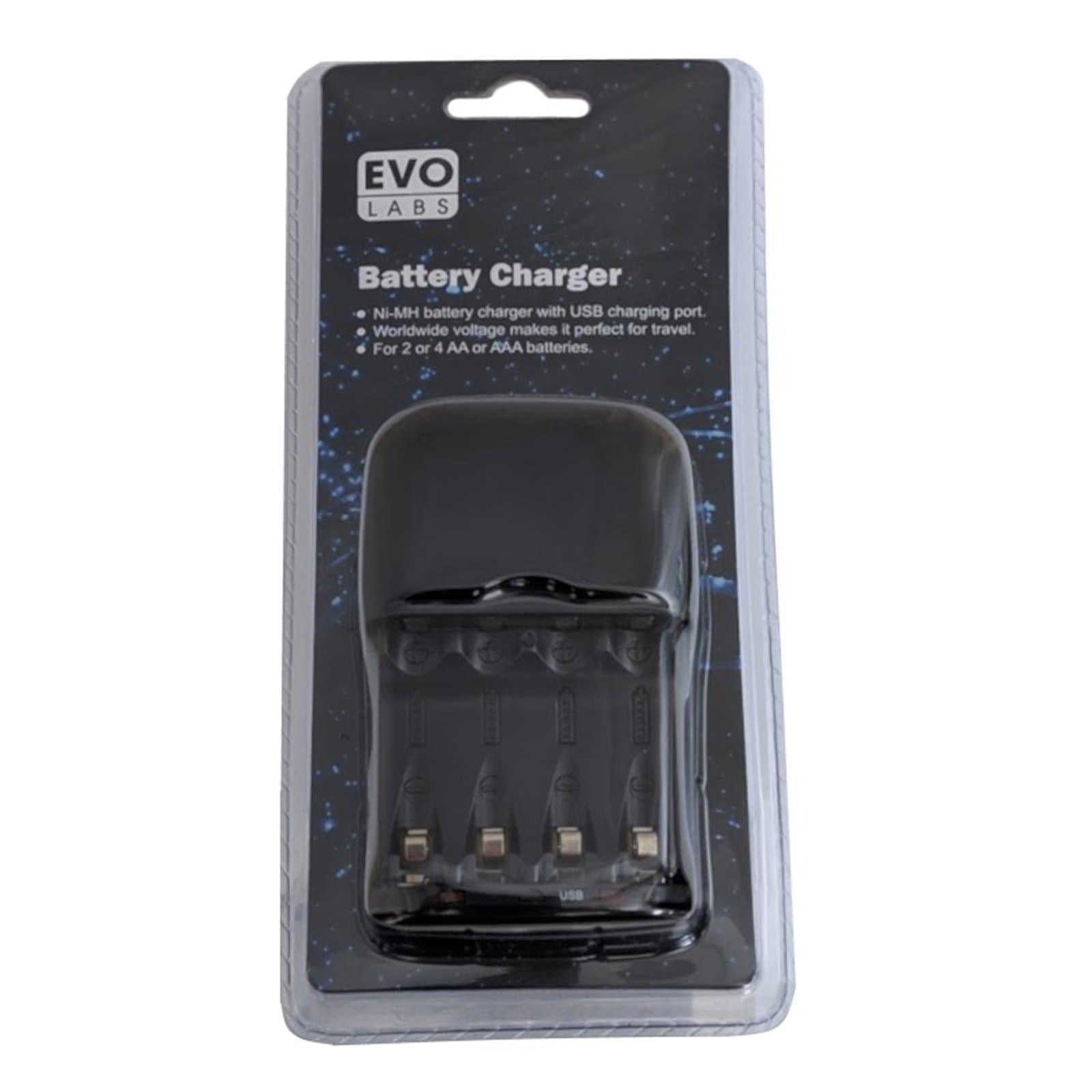 Evo Labs Ni-MH AA & AAA Battery Charger with USB Charging Port