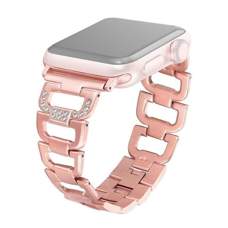 Colorful Diamond Stainless Steel Watchband for Apple Watch Series 9, 8, 7, 6, SE, 41mm, 40MM, 38mm (Rose Gold)