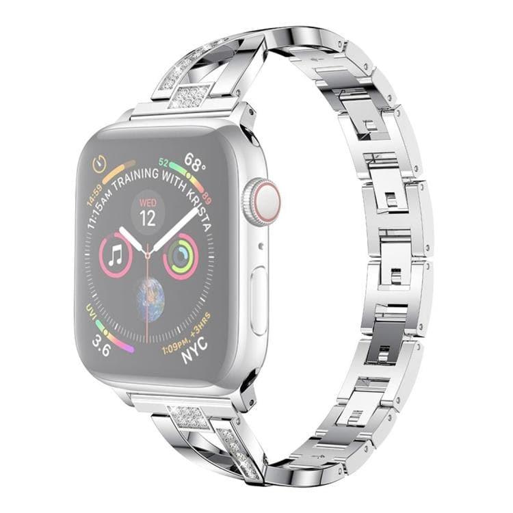 Colorful Diamond Stainless Steel Watchband for Apple Watch Ultra 2, Ultra 1, Series 9, 8, 7, 6, SE, 49mm, 45mm, 44mm, 42mm (Silver)