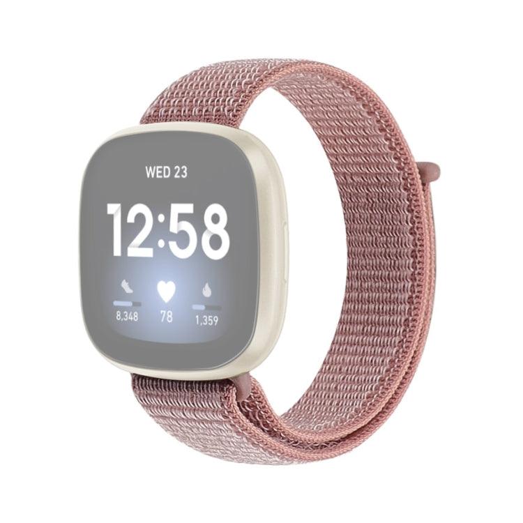 Fitbit Versa 4, Versa 3 Nylon Loop Replacement Strap Watchband (Rose Pink)