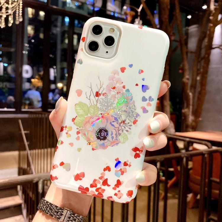 IMD Laser Flower Pattern TPU Protective Case Cover For Apple iPhone 11 (White Flower)