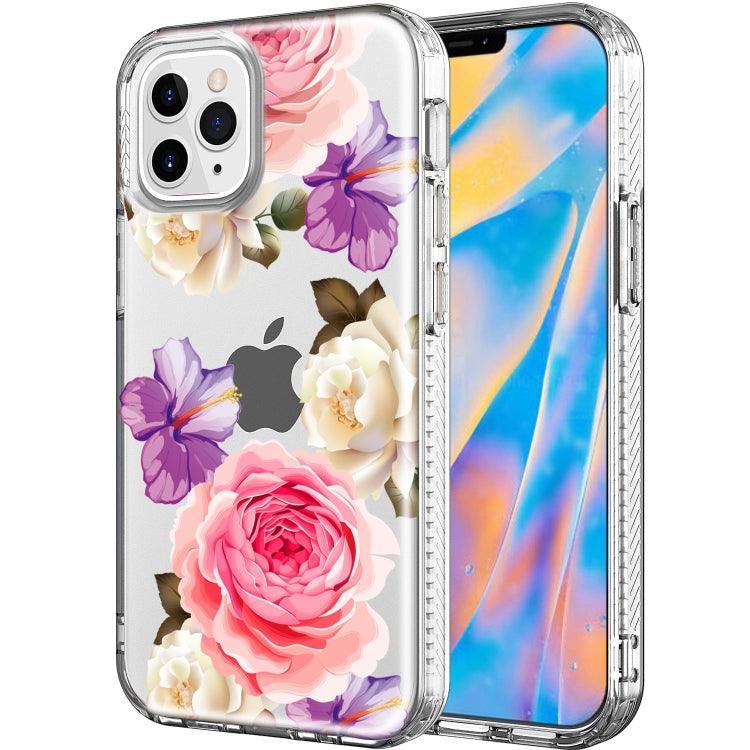 Shockproof Electroplating IMD Protective Case Cover For Apple iPhone 12 / 12 Pro (GWL010BL Flower)