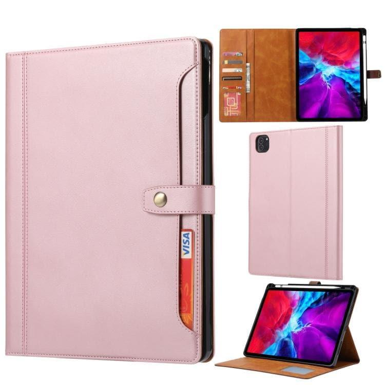 Calf Texture Double Fold Clasp Horizontal Flip Leather Case Cover with Photo Frame & Holder & Card Slots & Wallet For Apple iPad Pro 12.9 inch (2020) (Rose Gold)