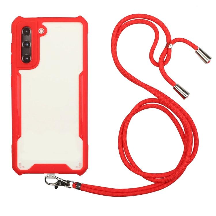 Samsung Galaxy S21 5G Shockproof Case Cover with Neck Lanyard (Red)