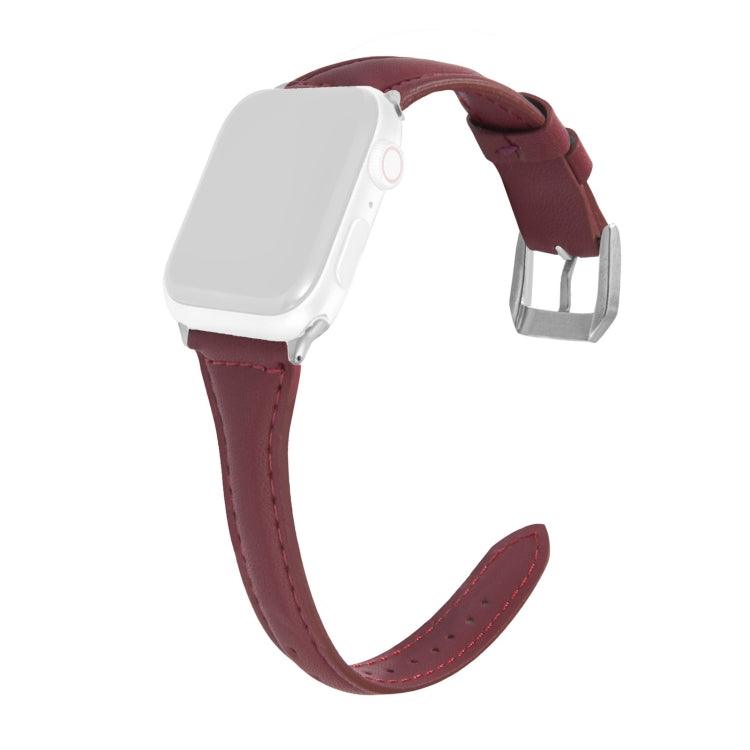 T-shaped Thin Leather Watch Strap Apple Watch Series 6 & SE & 5 & 4 44mm / 3 & 2 & 1 42mm (Coffee)