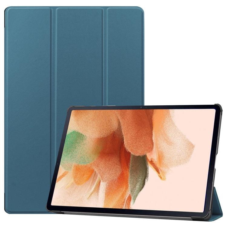 Samsung Galaxy Tab S7 Lite T730 / T735 / Tab S7 FE T736 Custer Texture Horizontal Flip Leather Case Cover with Three-folding Holder & Sleep / Wake-up Function (Dark Green)