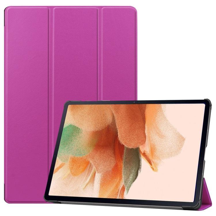 Samsung Galaxy Tab S7 Lite T730 / T735 / Tab S7 FE T736 Custer Texture Horizontal Flip Leather Case Cover with Three-folding Holder & Sleep / Wake-up Function (Purple)