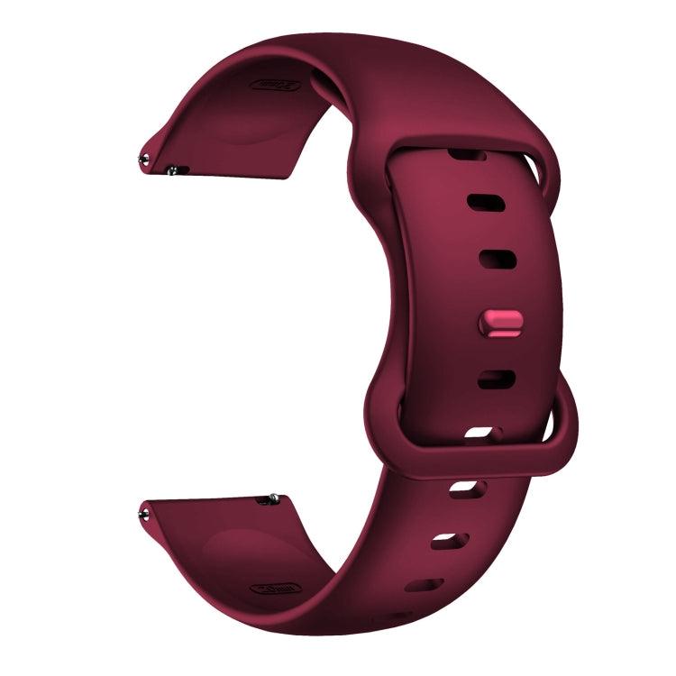 22mm Samsung Galaxy Watch Active 3 45mm Butterfly Buckle Silicone Replacement Strap Watchband (Wine Red)