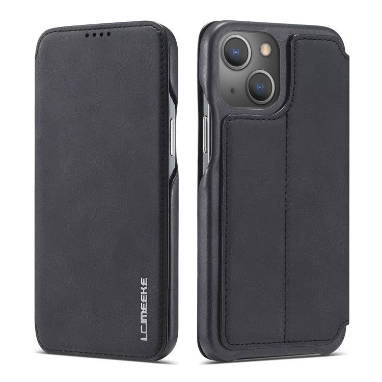 Apple iPhone 13 LC.IMEEKE Hon Ancient Series Horizontal Flip Leather Case Cover with Holder & Card Slot (Black)