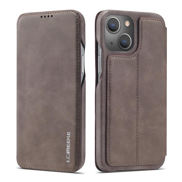 Apple iPhone 13 LC.IMEEKE Hon Ancient Series Horizontal Flip Leather Case Cover with Holder & Card Slot (Coffee)