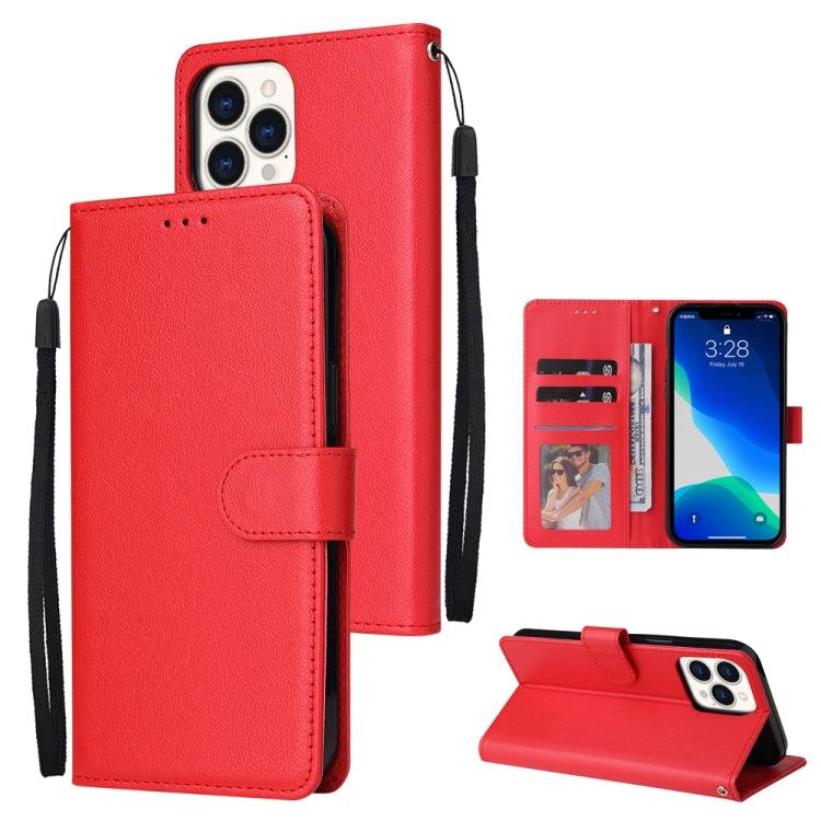 Apple iPhone 13 Multifunctional Horizontal Flip Leather Case Cover, with Three Card Slot & Holder & Photo Frame & Lanyard (Red)