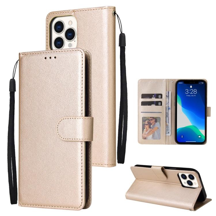 Apple iPhone 13 Pro Max Multifunctional Horizontal Flip Leather Case Cover, with Three Card Slot & Holder & Photo Frame & Lanyard  (Tyrant Gold)