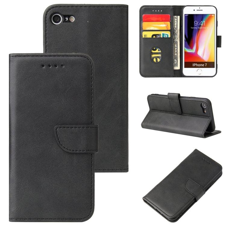 Apple iPhone SE 2022 / SE 2020 / 8 / 7 Calf Texture Buckle Horizontal Flip Leather Case Cover with Holder & Card Slots & Wallet (Black)