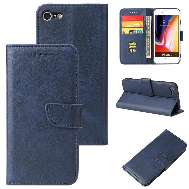 Apple iPhone SE 2022 / SE 2020 / 8 / 7 Calf Texture Buckle Horizontal Flip Leather Case Cover with Holder & Card Slots & Wallet (Blue)