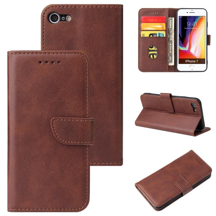 Apple iPhone SE 2022 / SE 2020 / 8 / 7 Calf Texture Buckle Horizontal Flip Leather Case Cover with Holder & Card Slots & Wallet (Brown)