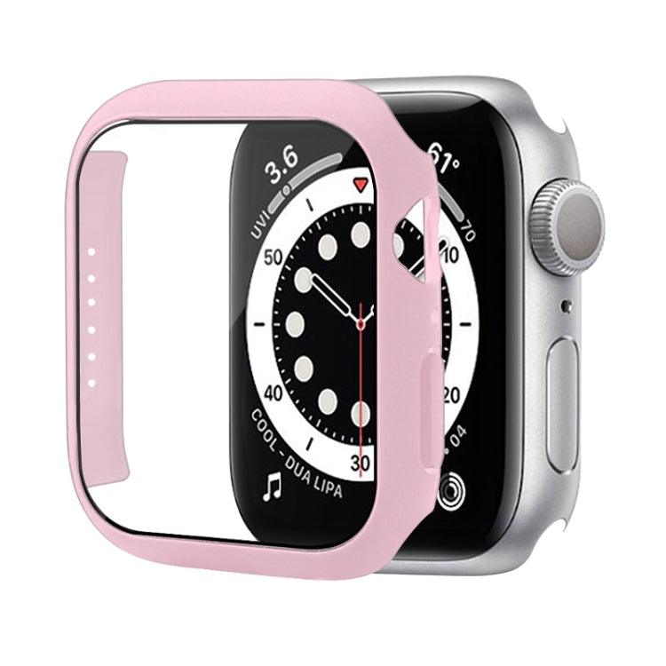 Shockproof PC Protective Case Cover with Tempered Glass Film Apple Watch Series 7 45mm (Red Pink)