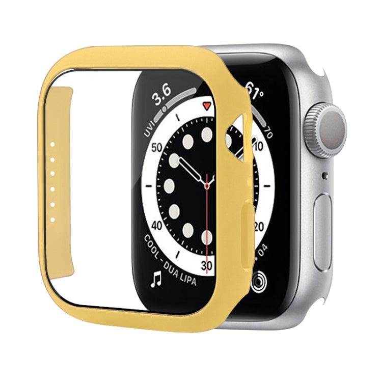 Shockproof PC Protective Case Cover with Tempered Glass Film Apple Watch Series 9, 8, 7, 6, SE, 49mm, 45mm, 44mm, 42mm (Yellow)